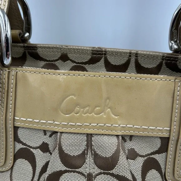 COACH Soho Y2K Shoulder Handbag Pleated Signature Canvas Leather Trim F13742 - Picture 8 of 16
